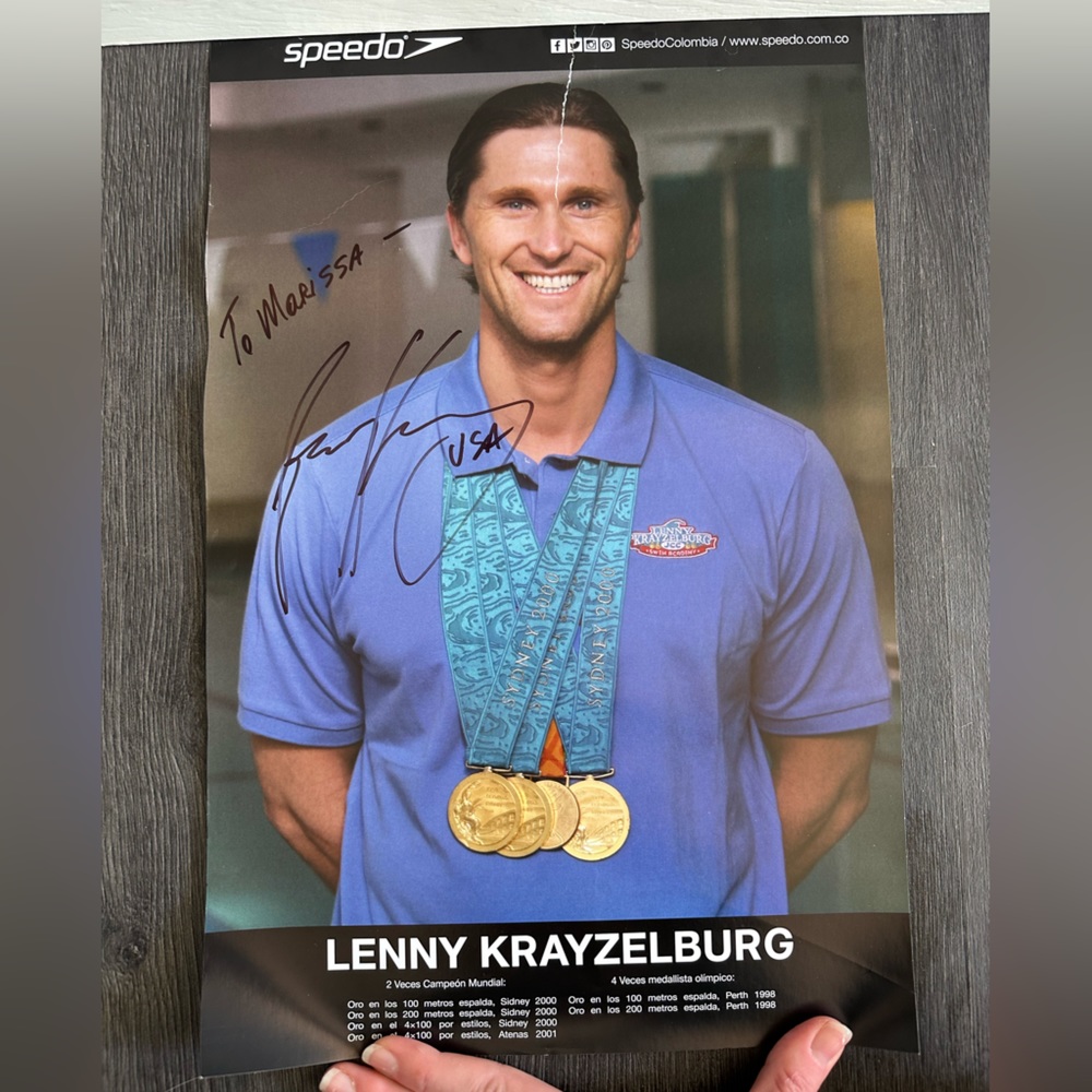 Lenny krayzelburg Olympic swimmer autographed poster - good condition